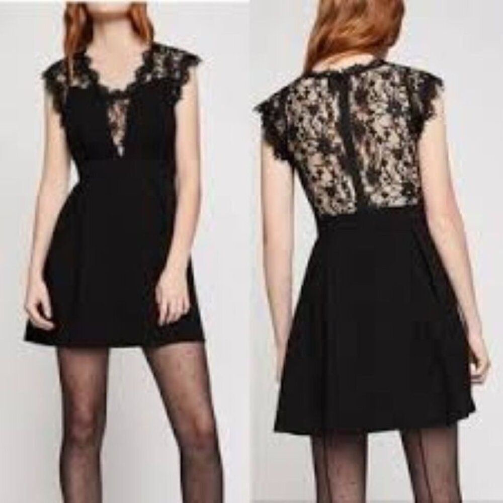 BCBGeneration Black Lace‎ V-Neck Sleeveless Mini Dress Sheer Back Women's Sz 4
